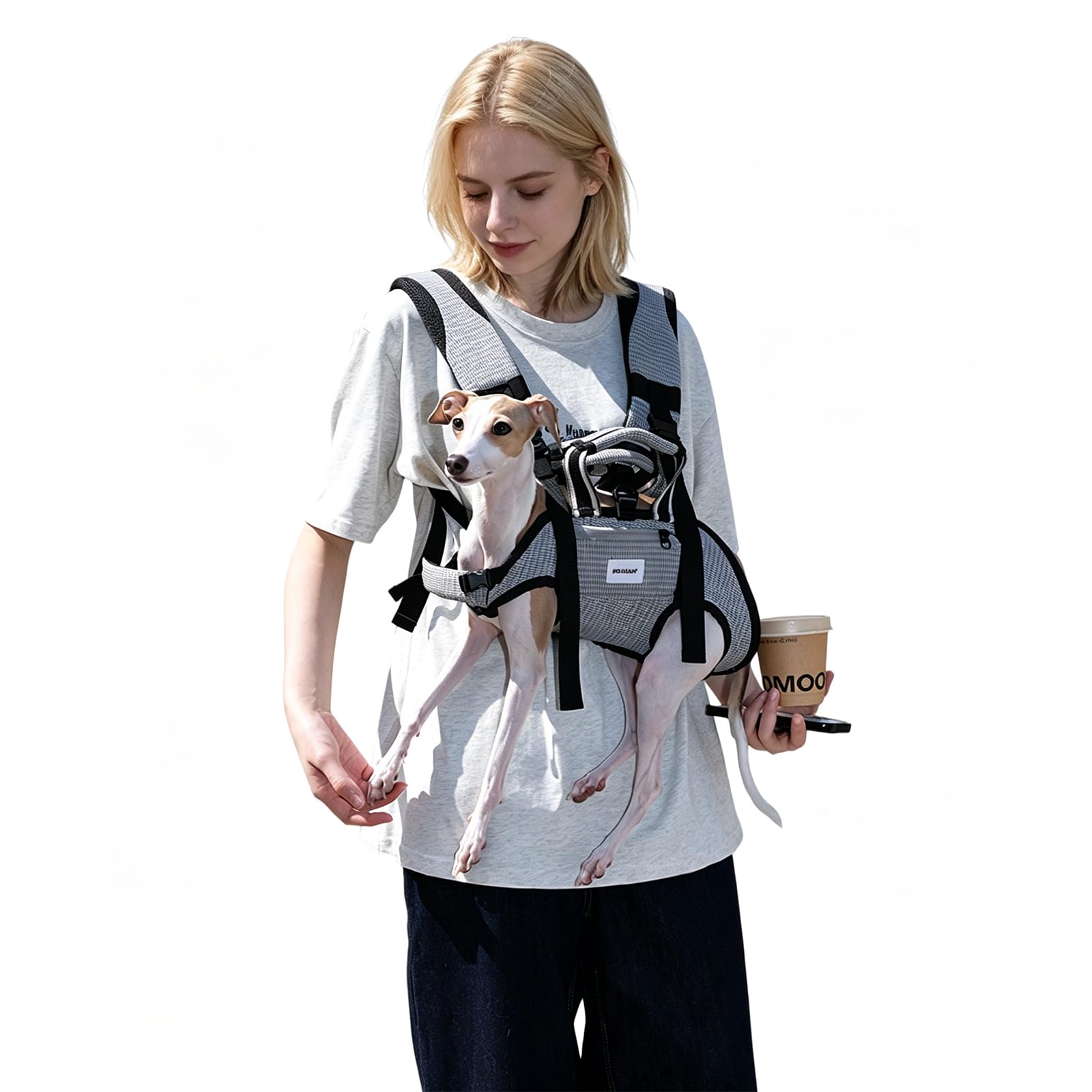 Mochila transportadora para perros, bolsa refrescante de seda de hielo transpirable para mascotas con correas traseras ajustables, diseño horizontal multitransporte y soporte ergonómico de la