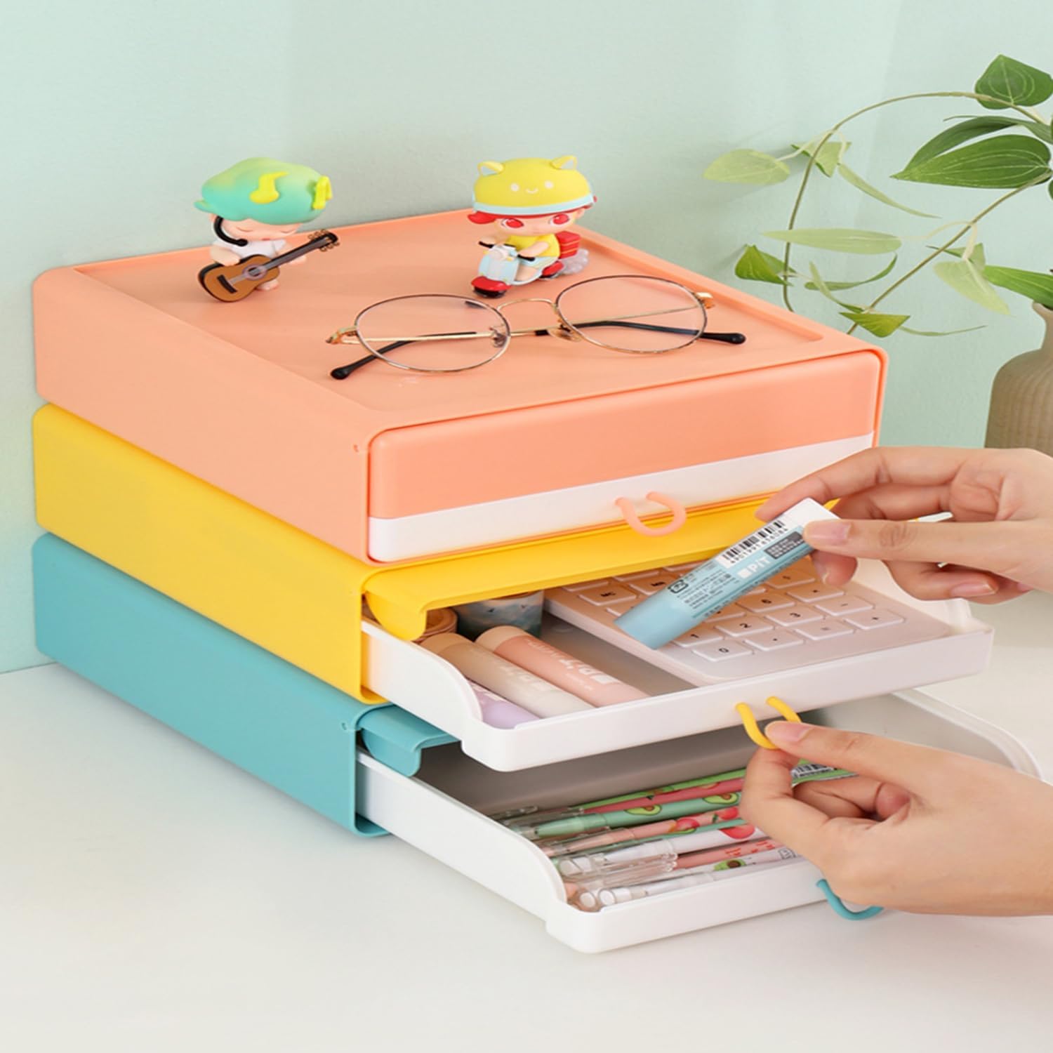 Organizador Oficina ABS Organizador Escritorio LETURE 3 Cajones Transparentes - 15.3x16.6x14.5cm - Para Oficina, Hogar O Maquillaje Organizador Plástico