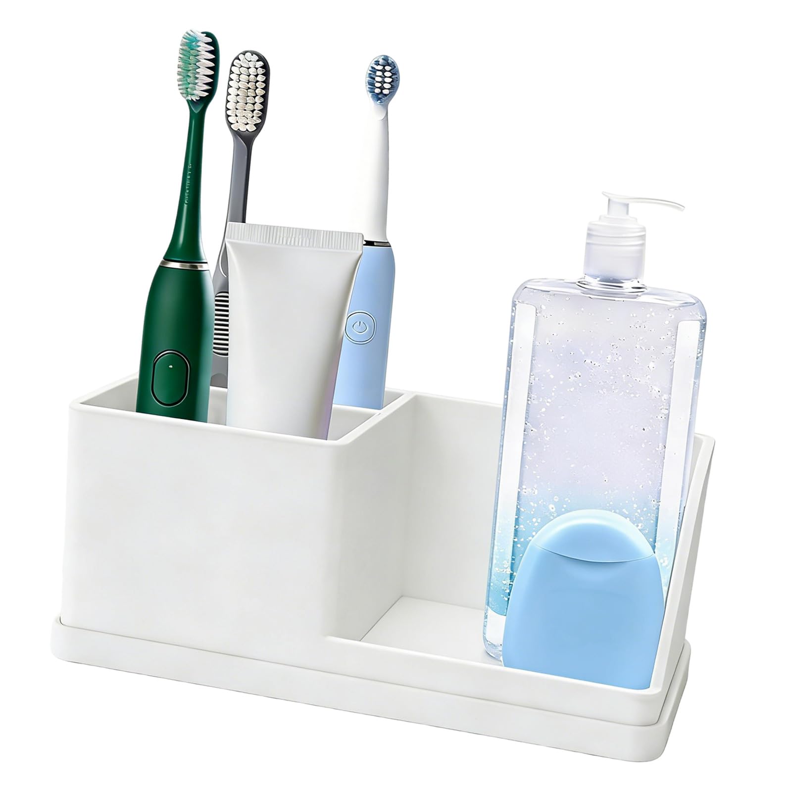 Compact Hygiene Care Storage Offering 4 Compartments for Toothpaste Brush Shaver Tongue Scraper and Others Silicone Toothbrush Holder with Drain Feature for Countertop Hygiene and Bathroom