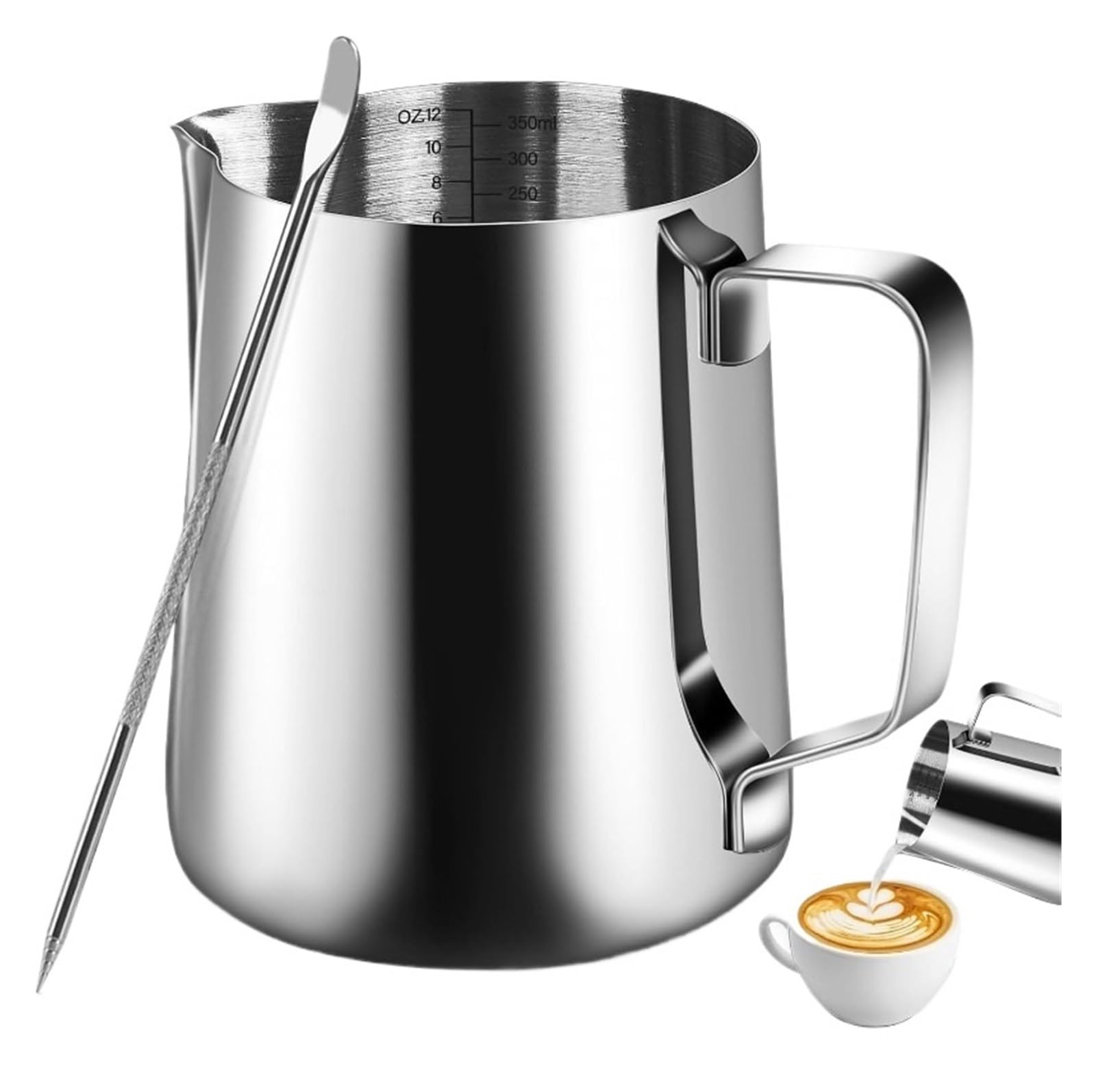 Brocca for schiuma di latte da 350 ml/600 ml (12oz/20oz) brocche for cottura a vapore brocca for caffè in acciaio inossidabile con tazza art penna,12oz(350ml (12 oz))