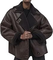 LOVEIMGS Women Oversized Sherpa Lined Faux Suede Jacket - Thick Fleece Moto Biker Winter Coat Shearling Overcoat