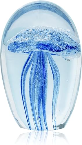 Figura de medusa de vidrio soplado a mano, pisapapeles de vidrio que brilla en la oscuridad, adorno de animales marinos, decoración coleccionable de