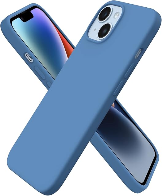 ORNARTO Compatible with iPhone 14 Case 6.1", Slim Liquid Silicone 3 Layers Full Covered Soft Gel Rubber Case Cover 6.1 inch-Blue