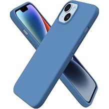 ORNARTO Compatible with iPhone 14 Case 6.1, Slim Liquid Silicone 3 Layers Full Phone Covered Soft Gel Rubber Case Protective Phone Cover 6.1 Inch-Blue