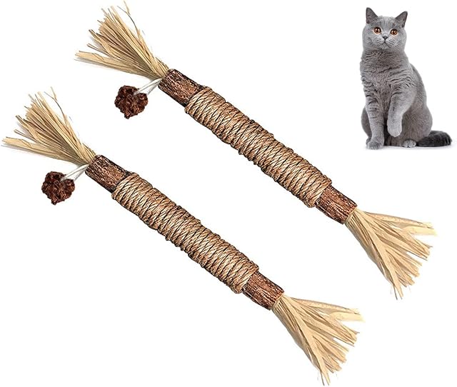 DFsucces Silvervine Chew Sticks Cat Toys,Catnip Toys, Catnip Toys for indoor Cats,Cleaning Teeth Chew Catnip Toys for Indoor Cat Teeth Cleaning Kitten Teething and Stress Release,2PCS
