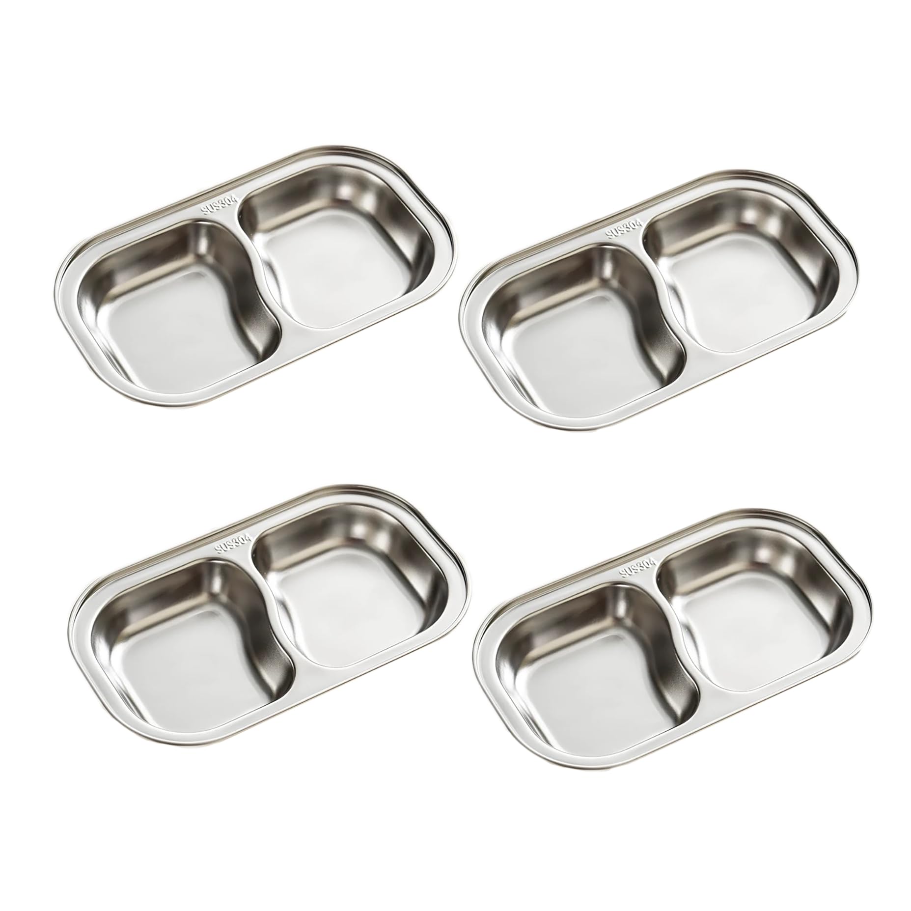 maiwalk Stainless Steel Sauce Dishes 2 Compartment Divided Dinner Plate Condiment Dipping Bowls Appetizer Serving Tray Snack Fondue Plates for Restaurant Home BBQ (Silver, Square Compartment Divided)