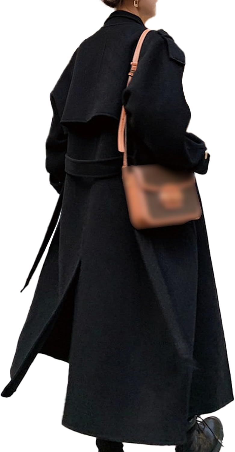 Chic Black Wool Blend Trench Coat