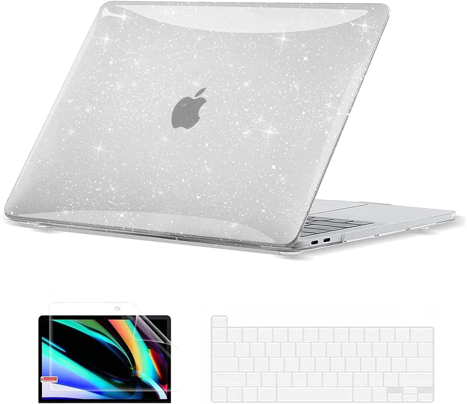EooCoo Case Compatible with MacBook Pro 13 inch M2 2024 2023 2022-2016 Release M1 A2338 A2289 A2251 A2159 A1989 A1706 A1708 Protective Hard Case with Keyboard Cover, Screen Protector, Sparkly Clear