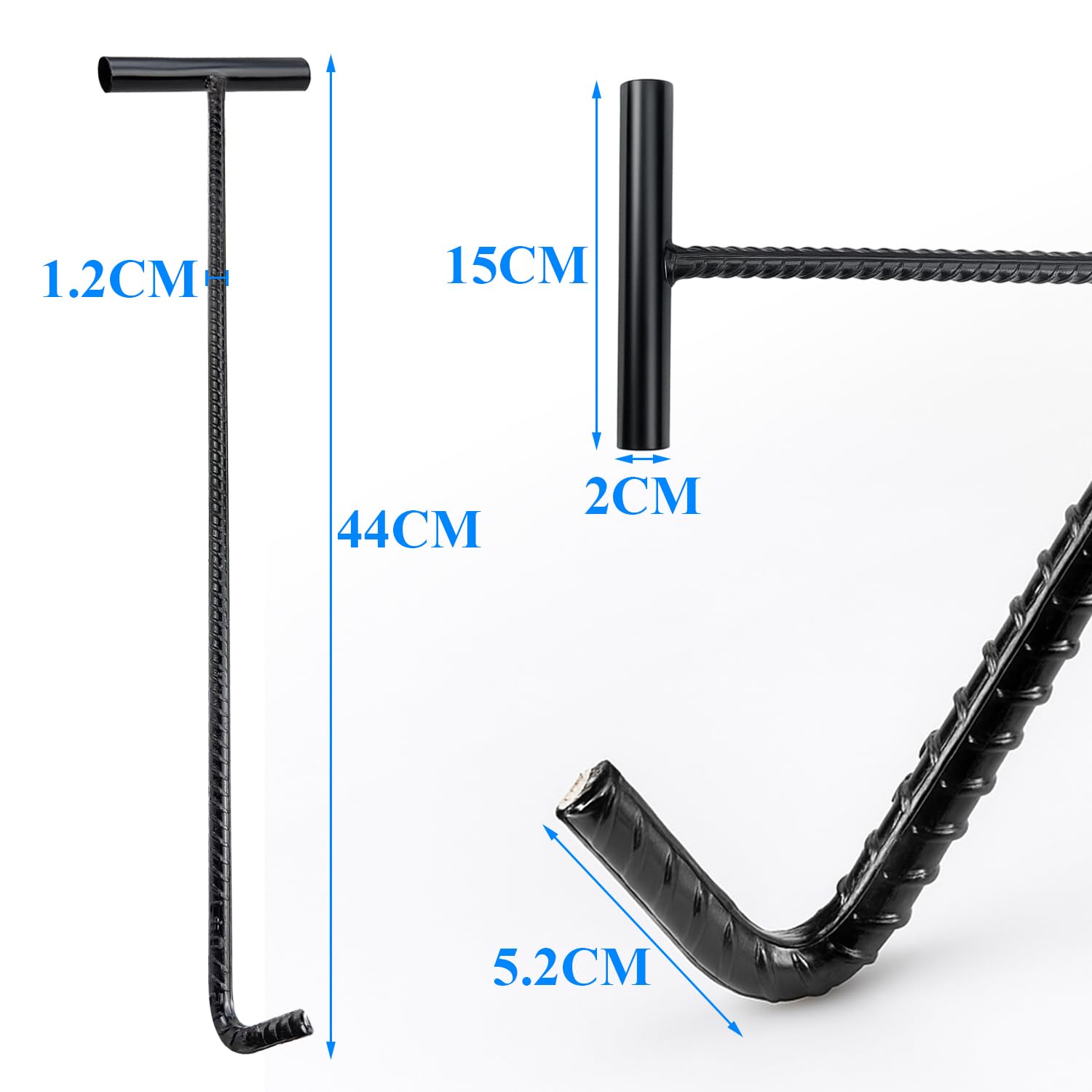 2 Stücke 42cm Kanaldeckelheber, Kanalhaken Schachthaken Gullihaken Schachtdeckelhaken Kanaldeckelheber Haken mit Gewinde für Kanaldeckel
