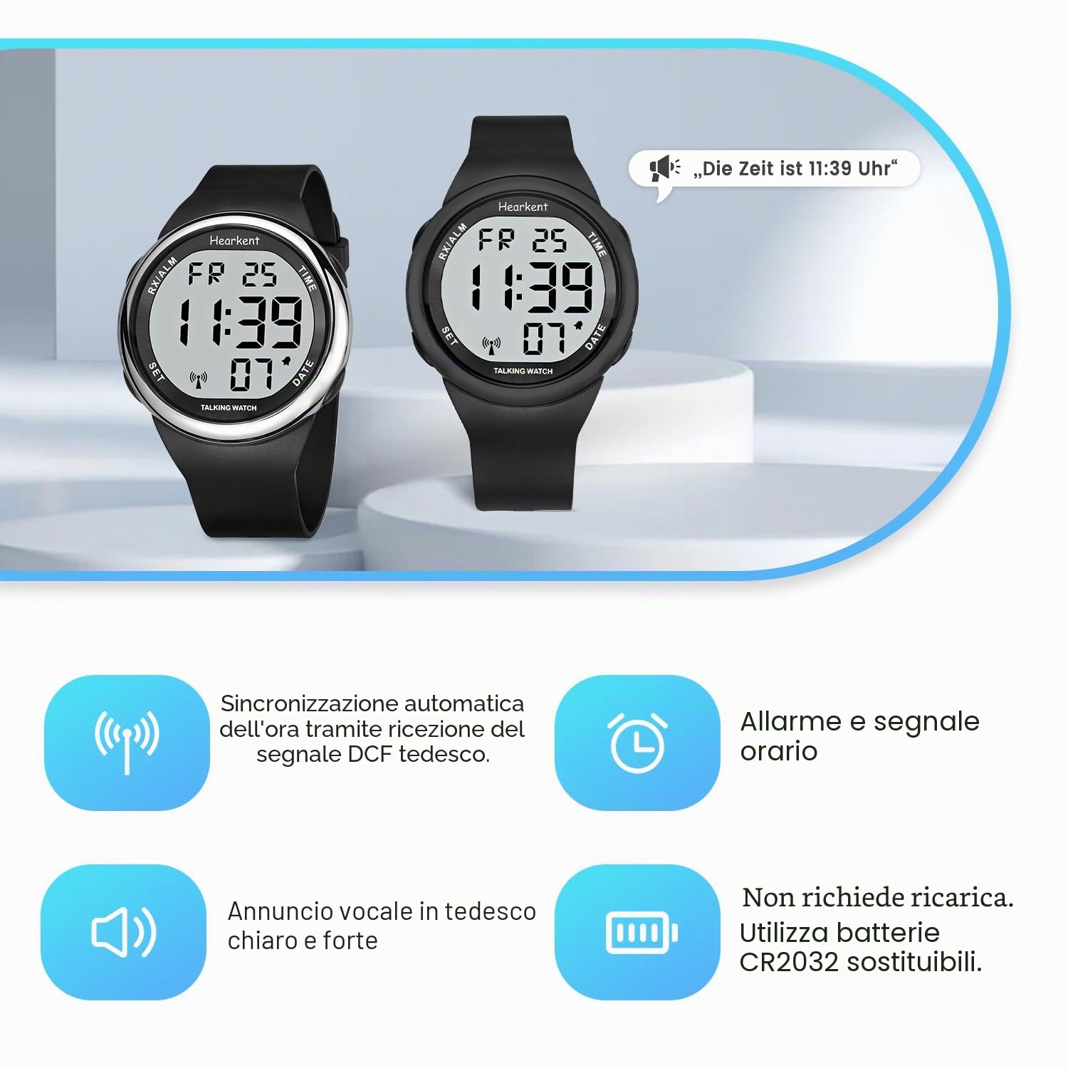 Hearkent Orologio parlante per ipovedenti o anziani LCD grande numero facile da leggere Atomic Orologi parlanti per persone non vedenti