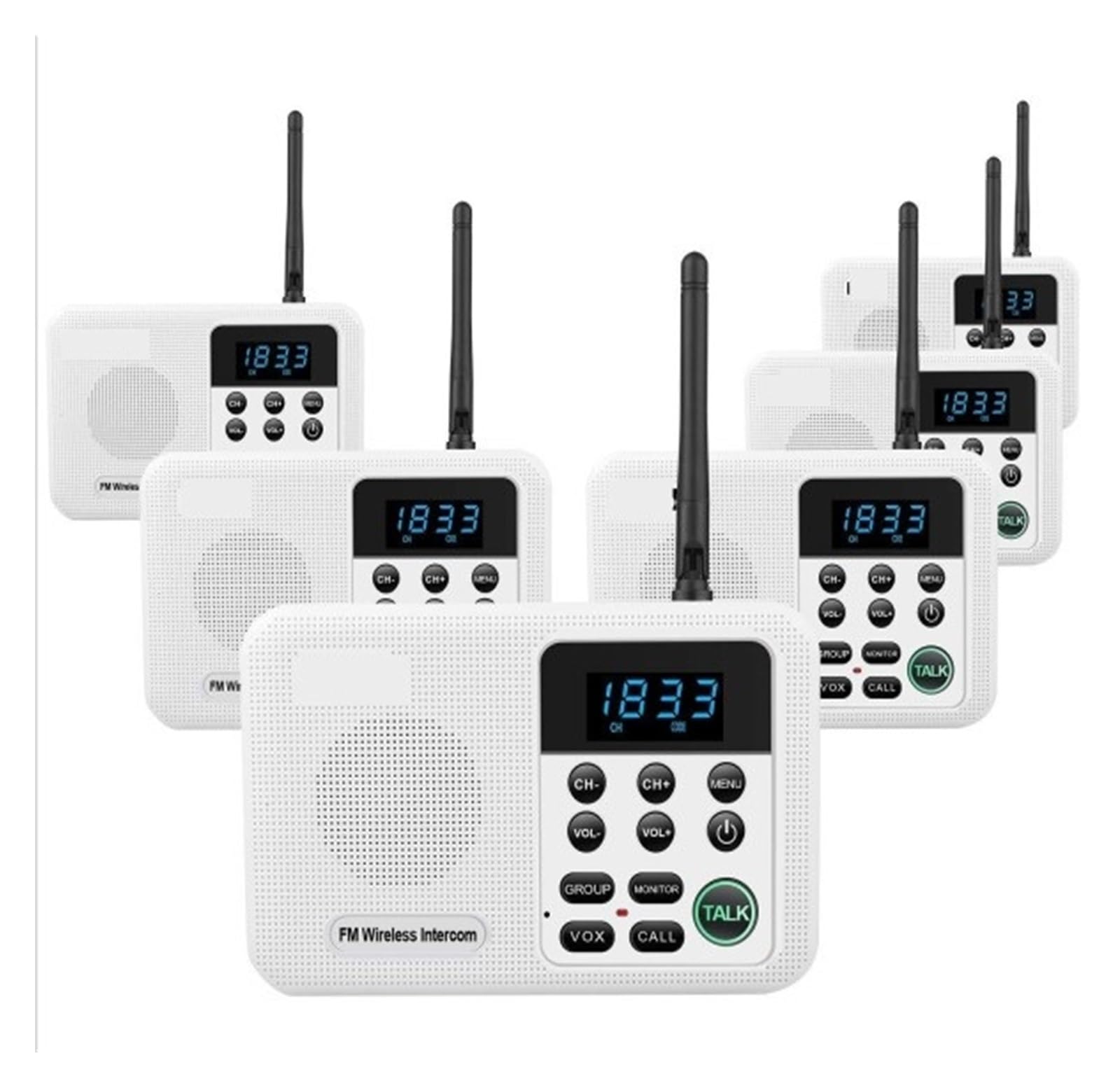 Interphone, Interphones sans Fil FM à 22 canaux Accueil Maison Bureaux d'affaires Appel de Chambre à Chambre & Système Parlant Longue portée de 1 Mille pour Les Entreprises(6 Unit White)