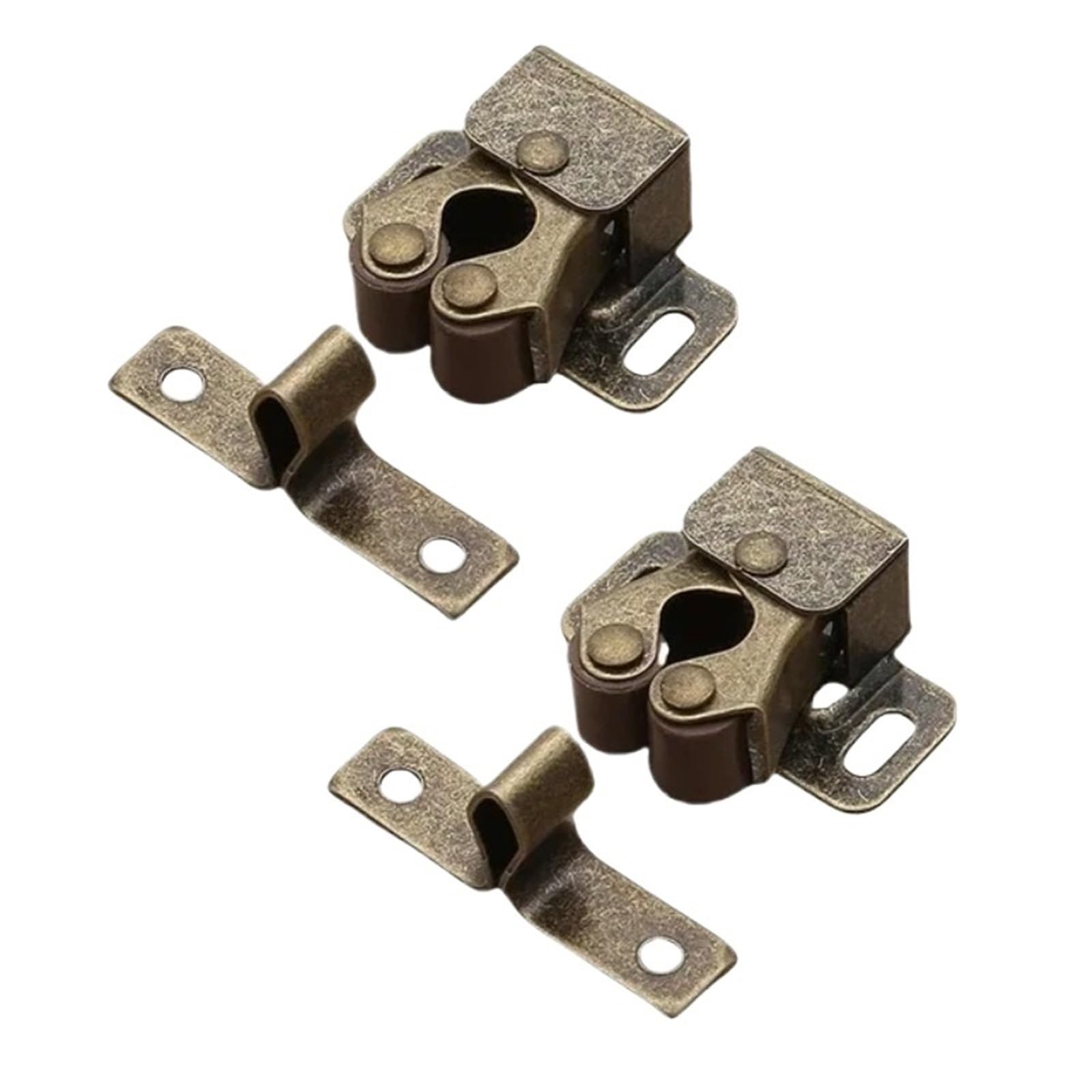8 Pack Clip Double Roller Catch Cabinet Latches with Spear Strike for Wardrobe Cupboard Drawer Closet Door,Press Lock Buckles for Furniture(Bronze)