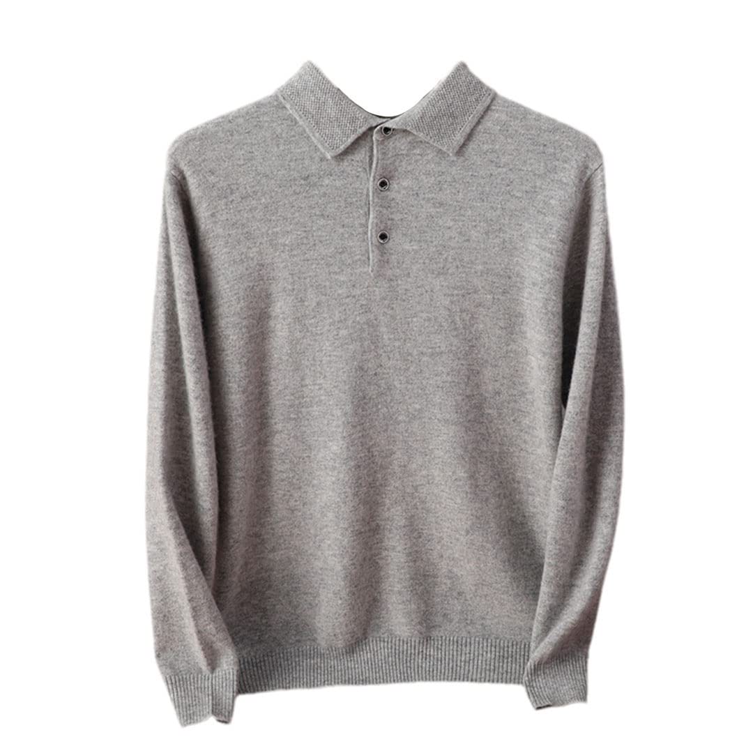Męski wełniany sweter klapa dzianina duży rozmiar sweter ciepły top casual jednolity kaszmirowy sweter, Szary, XL