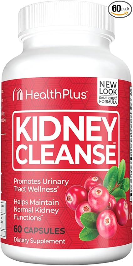 Health Plus Advanced Kidney Cleanse with Cranberry Extract, Turmeric Root and CoQ10, Helps Support Healthy Kidney Function & Urinary Tract Wellness, 60 Capsules