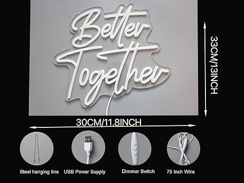 Miniatura 7 de DAKABUKA Better Together - Letreros de neón LED de neón blanco cálido para decoración de pared de despedida de soltera, fiesta de compromiso,