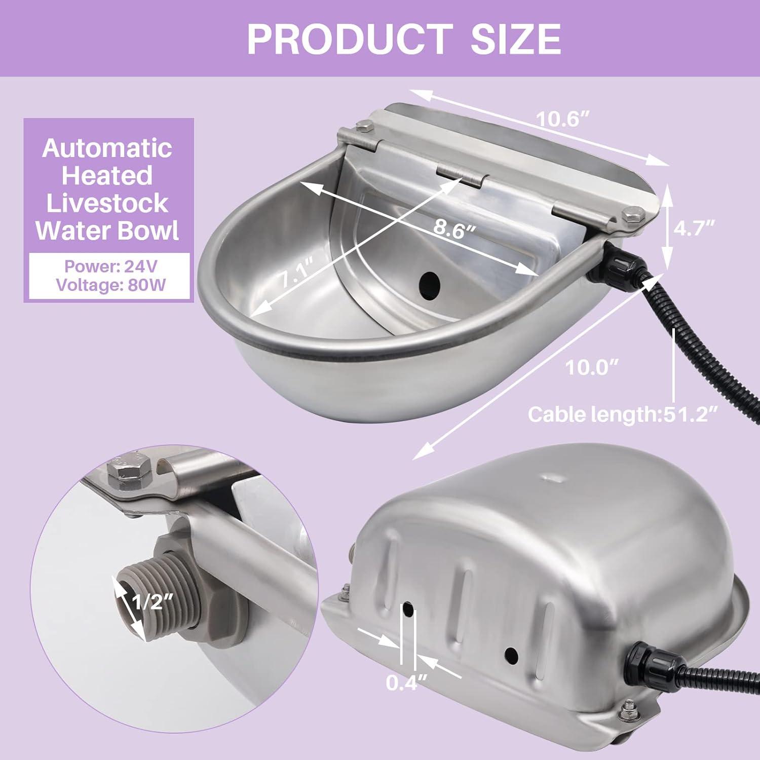 PAULOZYN Heated Automatic Livestock Waterer Dog Water Bowl Pet Dispenser Outdoor Winter Stainless Steel Thermal-Bowl for Animals Horse Cattle Cow Goat Sheep Pig, with Float Ball Valves : Pet Supplies