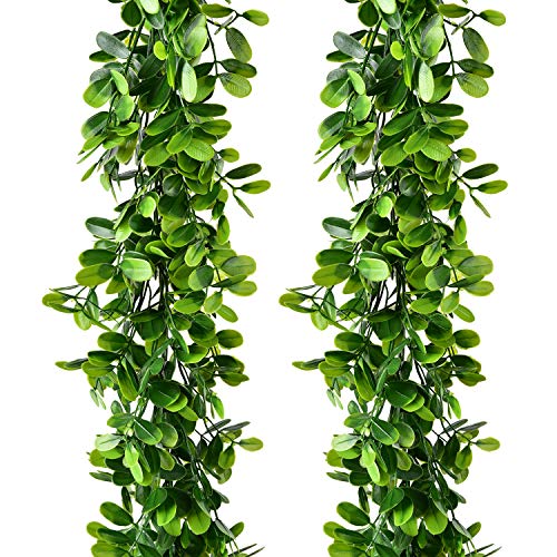 LSKYTOP Künstliche Buchsbaum-Girlande, 3,6 m, grüne Girlanden, Hängepflanzen, Rebe für Zuhause, Küche, Hochzeit, Innen- und Außenbereich, 2 Stück Cover