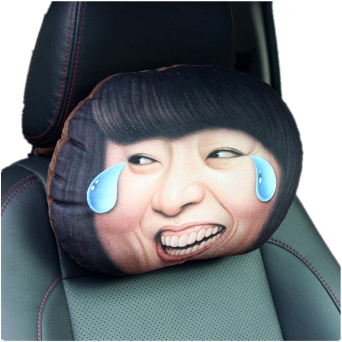 FRVRET Expression Funny 3D Dog Head Car Headrest Pillow Neck Support Plush Cushion for Driving Seat 1 pcs (B), Onesize