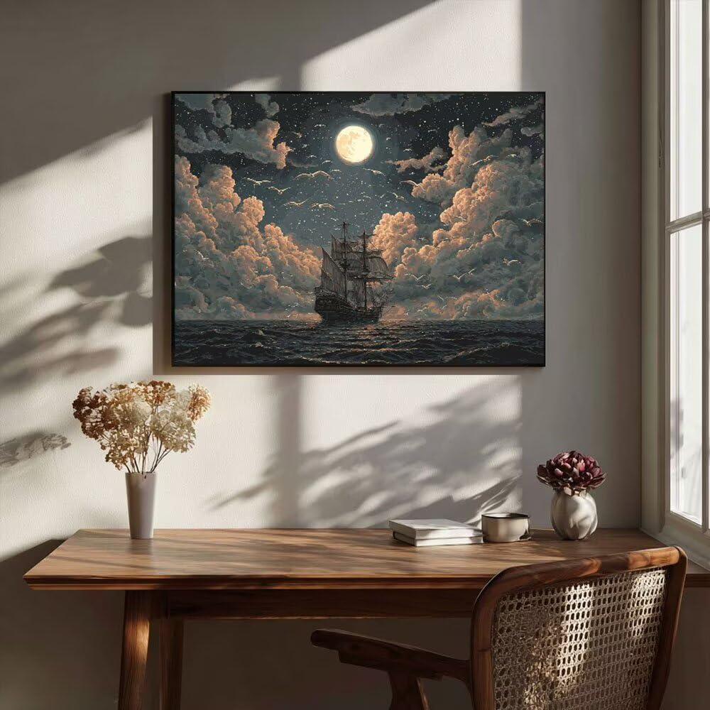 Malen Nach Zahlen Erwachsene DIY Komplettset - Hochwertige Acrylfarben & Leinwand - Entspannendes Kunsthandwerk für Anfänger & Fortgeschrittene Ideales Home Deko Sternenschiff Motiv (80x100cm) C-921