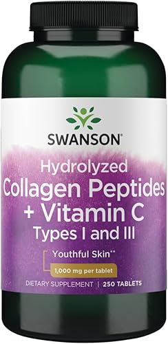 Swanson Péptidos de colágeno hidrolizados + vitamina C Tipos I y Iii 1,000 mg 250 tabletas