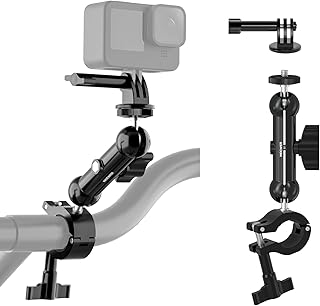 Neewer Action Camera Pole Mount for Motorcycle Bike Handlebar Ski Pole with Two 360° Ball Heads & 14" Screw, Metal Camera Holder Clamp Compatible with GoPro Hero12 11 10 9 8 Max360 Insta360 DJI Osmo