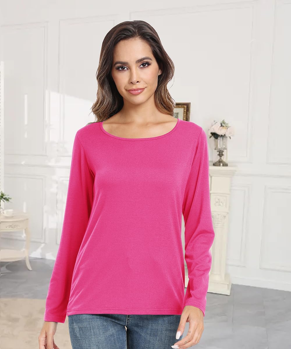 Smile Fish Women Boat Neck Loose Fit T Shirt Long Sleeve Shirts Casual Top Tees - Image 2