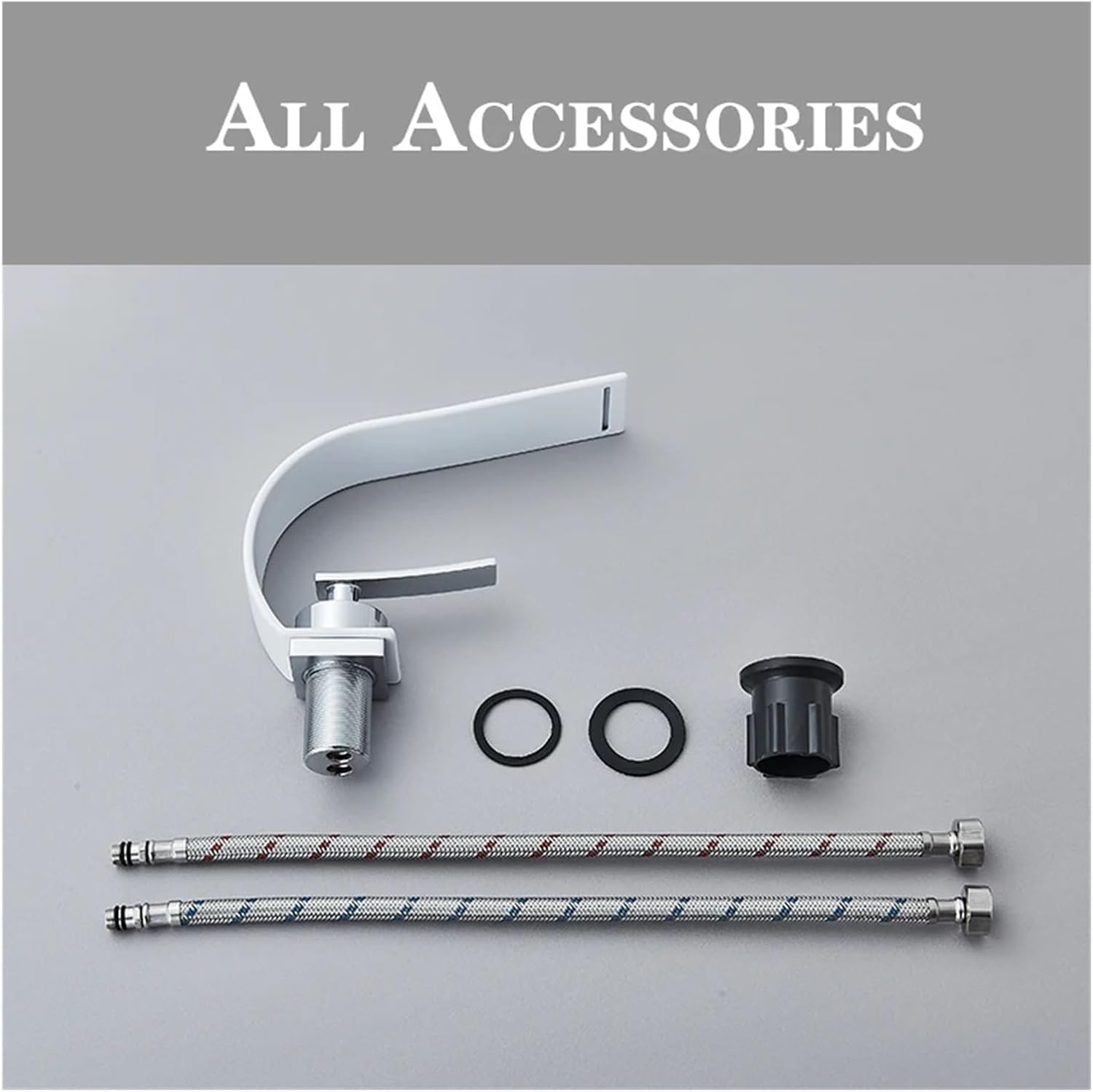 Chrome Curved Single Handle Hot and Cold Waterfall Bathroom Sink 304 Stainless Steel Mixing Faucet(Black A)