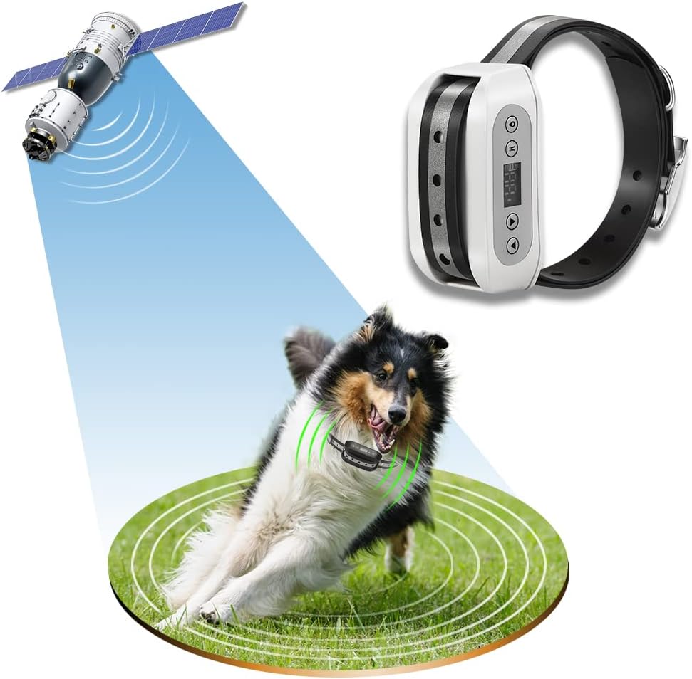 GPS Wireless Dog Fence System, Electric Satellite Technology Pet Containment System by GPS Signal Boundary for Dogs and Pets with Waterproof & Rechargeable Collar Receiver(White)