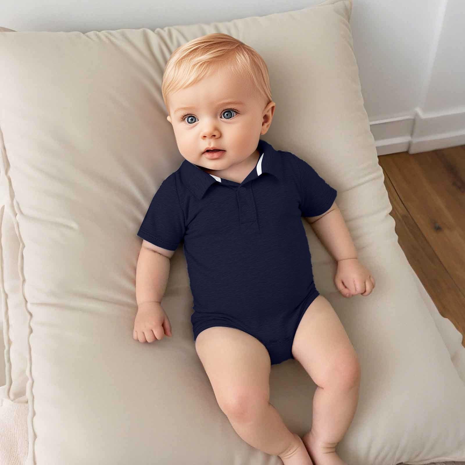 Generisch Tutina a maniche corte per ragazzi, elegante, in morbido cotone per neonati (blu scuro, 9-12 mesi)