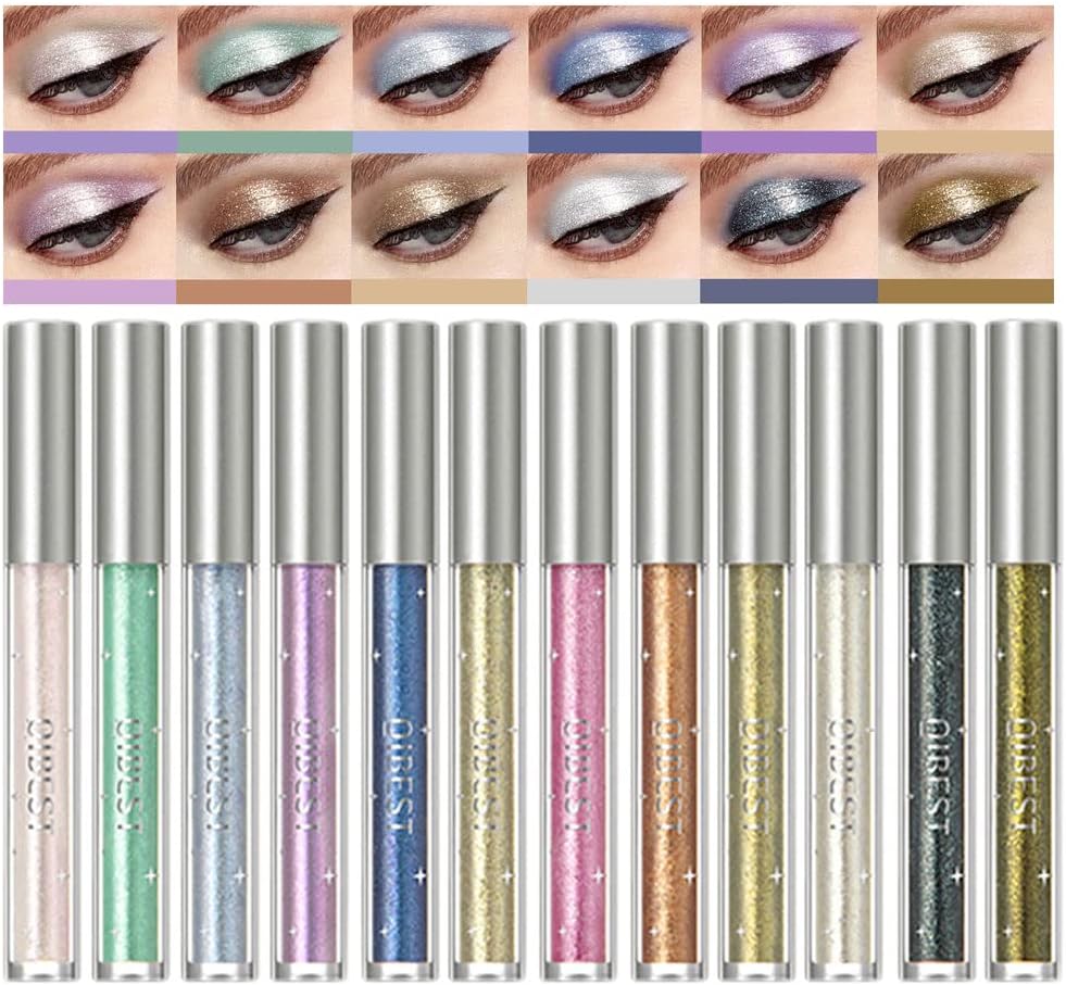 BestLand 12 Colors Liquid Glitter Eyeshadow Set, Multi-dimensional Metallic Glitter Shimmer Smokey Eye Looks Waterproof Long Lasting Quick-Drying Sparkling Eye Shadow Makeup Kits (Color A)