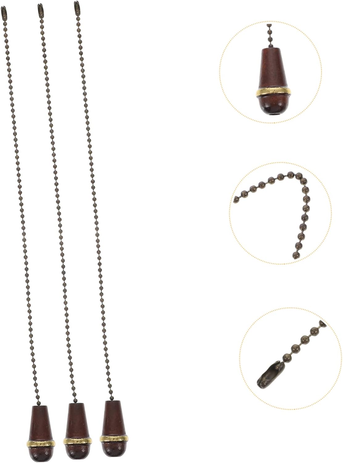 3pcs Decorative Ceiling Fan Pendant Chain Light Pull Cord and Wooden Knob Ceiling Fan Extension Chain