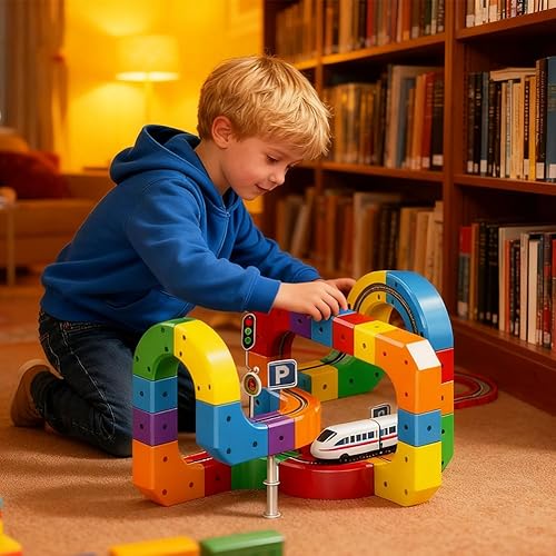 Miniatura 5 de Track Fusion Train Set - Tren de cubo mágico de pista infinita 3D, juguete de construcción flexible que desafía la gravedad para niños y niñas de 3