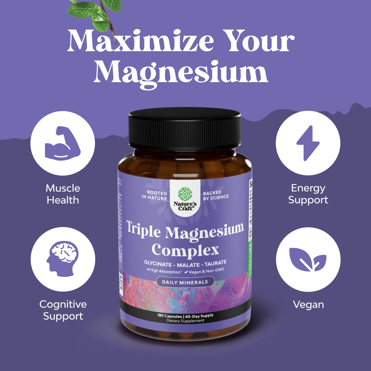 Triple Magnesium Complex 400mg w Magnesium Glycinate Taurate Malate - 180ct — Amazon image 2