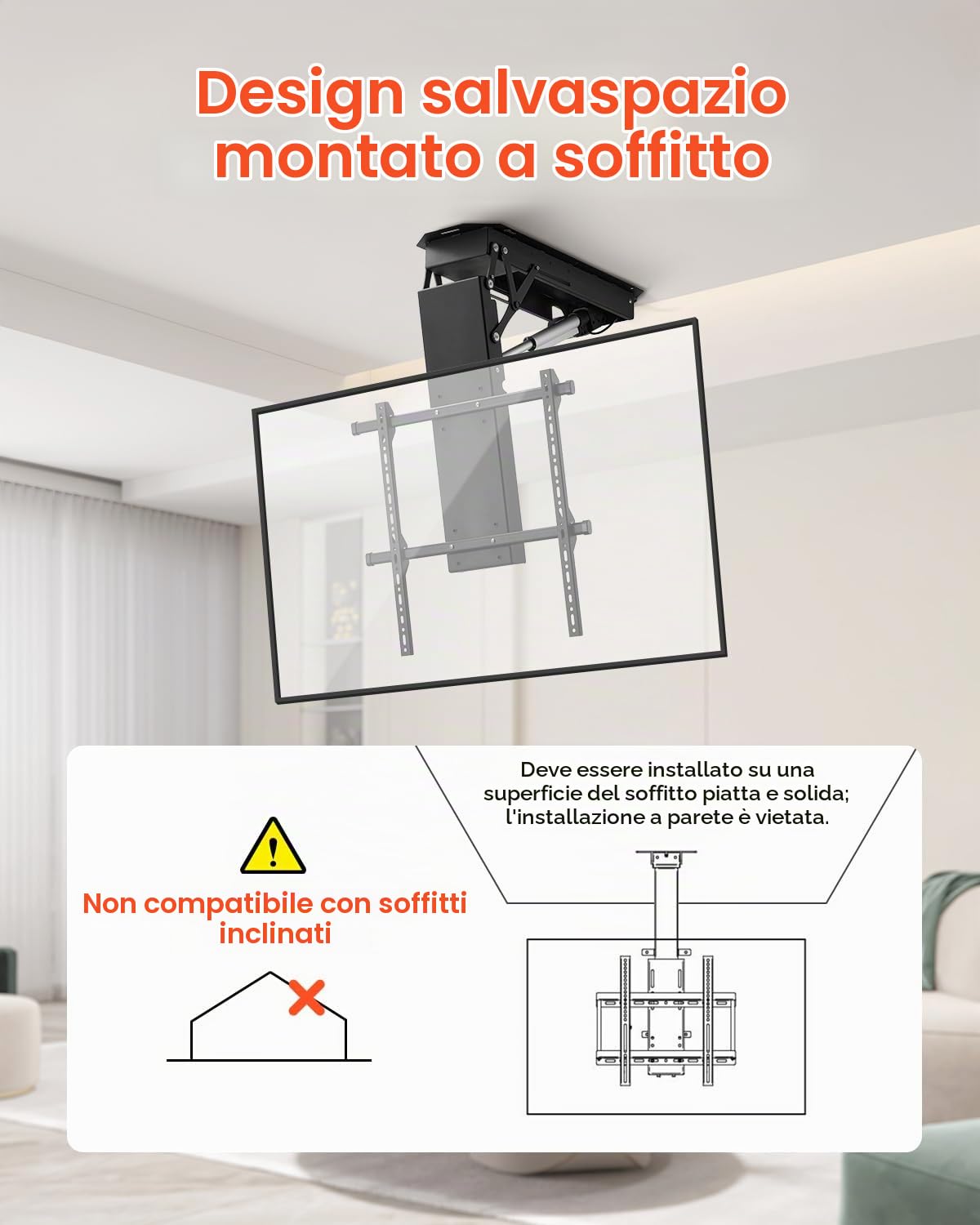 VEVOR Supporto per TV da Soffitto Motorizzato, Telaio Supporto per TV Dimensioni da 813 a 1778 mm, Telaio Porta Televisione Pieghevole Regolabile con VESA Massimo 60 x 60 cm, Carico max. 50kg