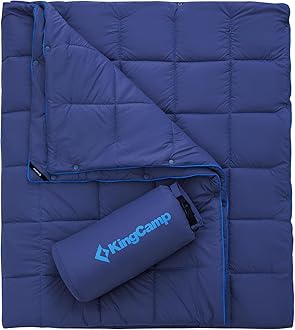 Ultralight Camping Blanket, Packable Down Alternative Puffy Wearable Blankets Weatherproof Warm Package Quilt with Snap Buttons for Outdoor Hiking Travel Picnic Stadium (69" L x 53" W, Navy)