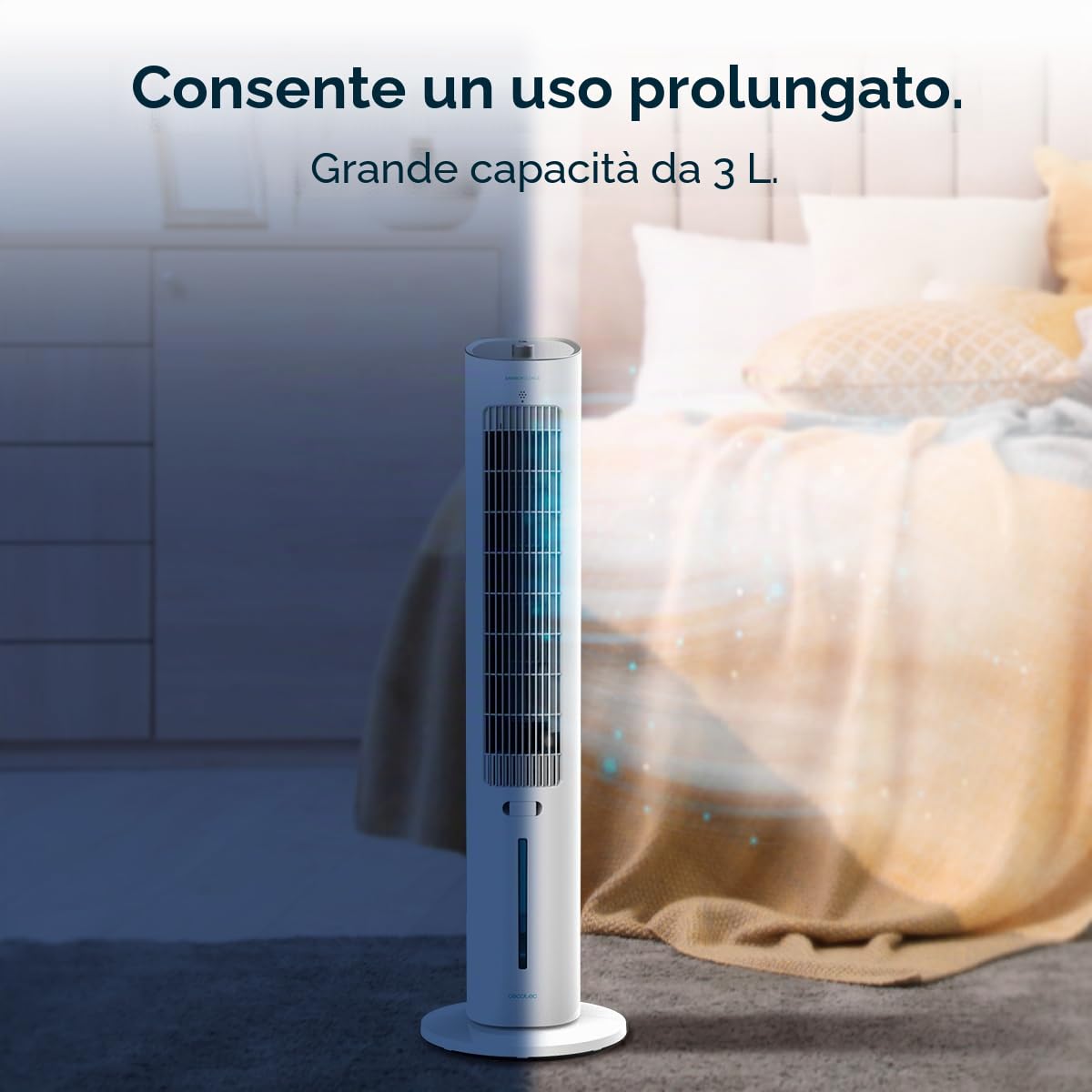 Cecotec - Climatizzatore evaporativo a torre EnergySilence 2000 SkyCool, 60W, Capacità di 3 L, 3 Velocità, 104 cm, Diffusore di aromi, Oscillazione di 50º, Utilizzo semplice, Trasporto facile