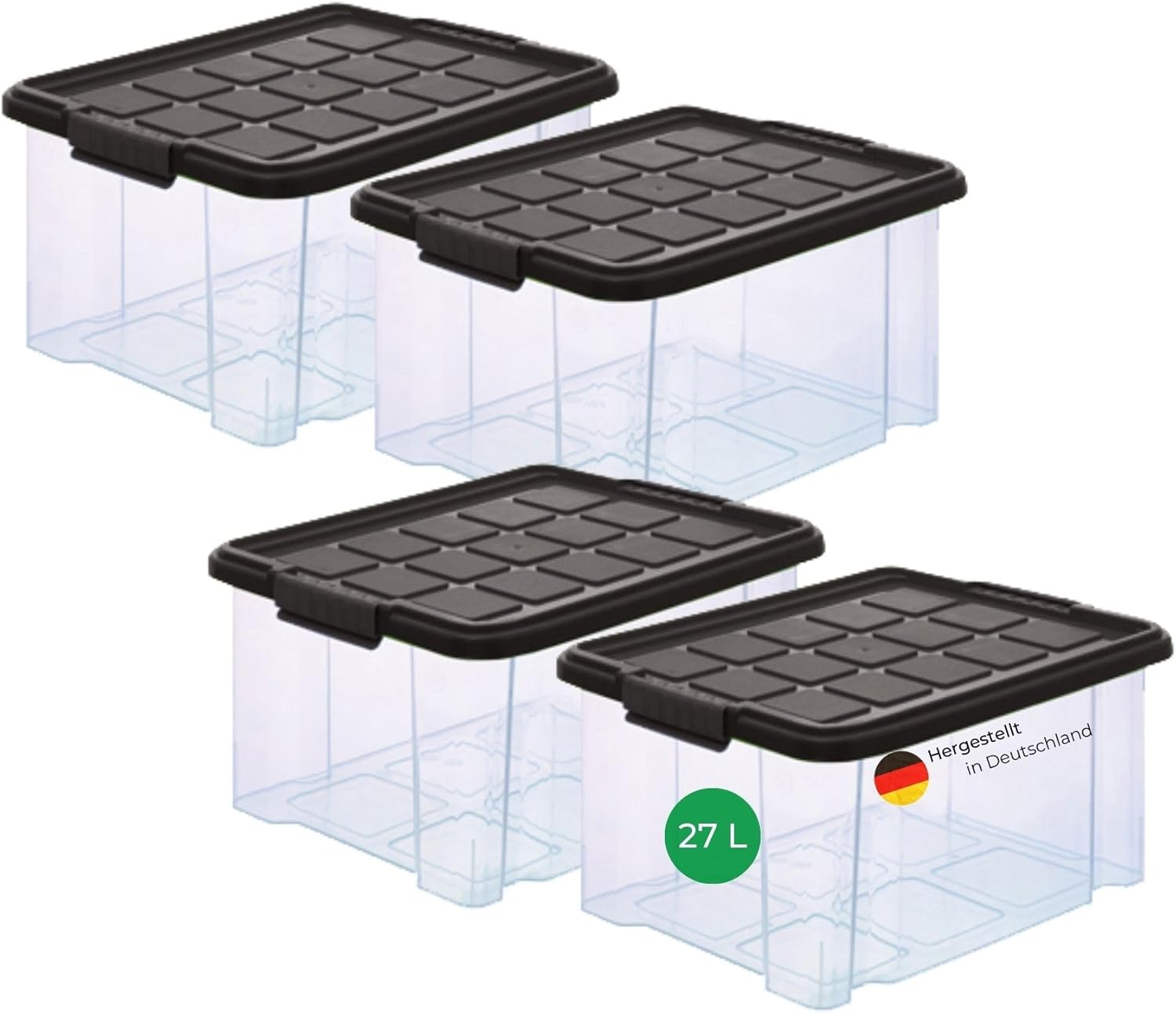 Set van 3 opbergdozen met deksel, medium 30 l x 3 vouwdozen, opvouwbaar
