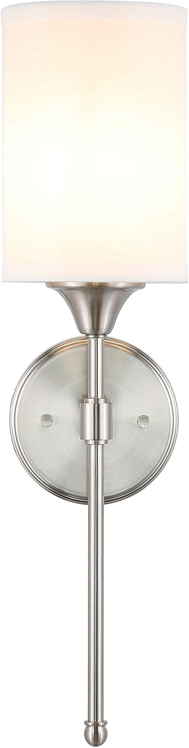 XiNBEi Lighting Wall Sconce Lighting, Modern 1 Light Bathroom Sconce Vanity Light with Fabric Shade Brushed Nickel Finish for Corridor Bedroom & Living Room XB-W1260-BN
