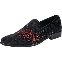 Amali Devy, Mens Dress Loafers, Slip-On Tuxedo Shoes for Men, Velvet Embellished Loafer Slippers