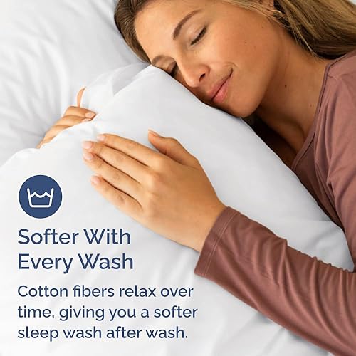 Miniatura 5 de Juego de 2 fundas de almohada 100 % algodón de 400 hilos, sin arrugas ni decoloración, protectores lavables a máquina, ropa de cama de hotel de