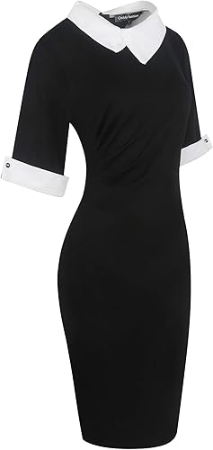 Miniatura 4 de Oxiuly OX276 - Vestido entallado de estilo retro para mujer, para la oficina, formal, largo hasta la rodilla