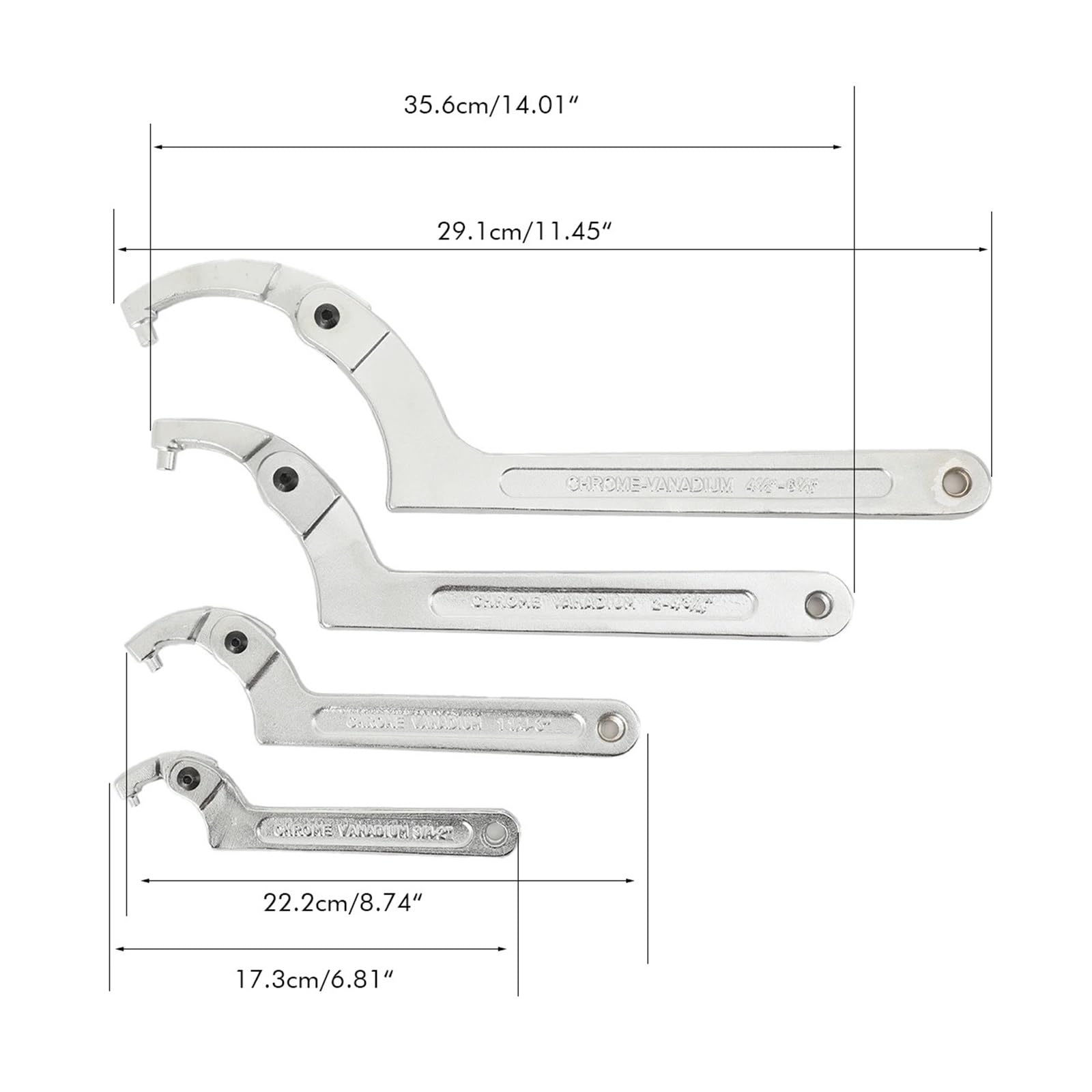 4 unids/set 19-51mm/32-67mm/51-121mm/115-170mm llave de gancho ajustable