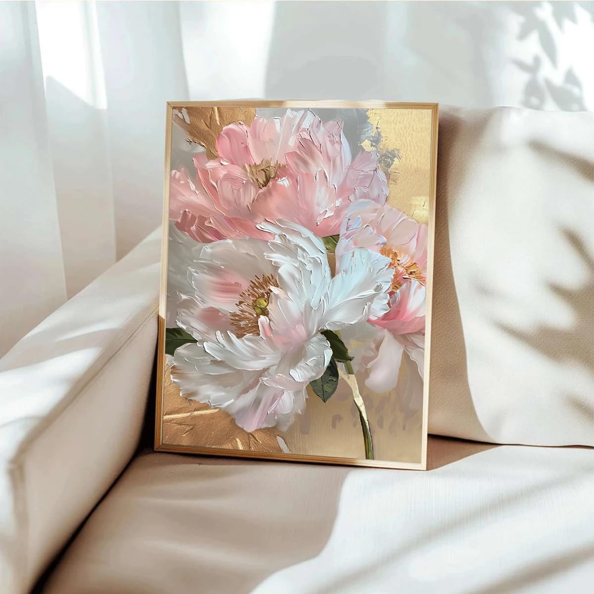 GKUVBF Quadro moderno astratto con motivo floreale in foglia d'oro, stampa su tela, ideale per soggiorno e camera da letto (30x40 cm/cornice interna)
