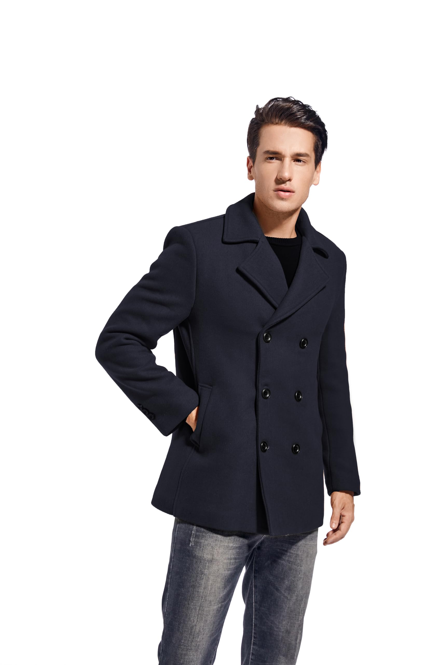 FTCayanz Cappotto invernale da uomo slim fit trench doppio petto caldo misto lana cappotto