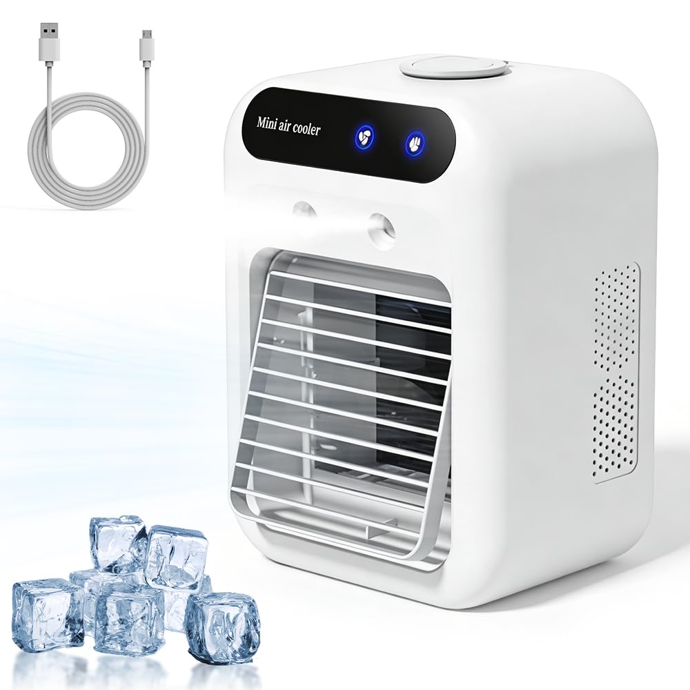 Tragbare Klimaanlage, SGZIOO Mini Luftkühler, Mini Tragbarer Kühler, Klimageräte 500ml Wassertank, Kühlnebel, 4 in 1 Raumkühler, Kühlventilator für Zuhause, Schlafzimmer, Büro und Reisen