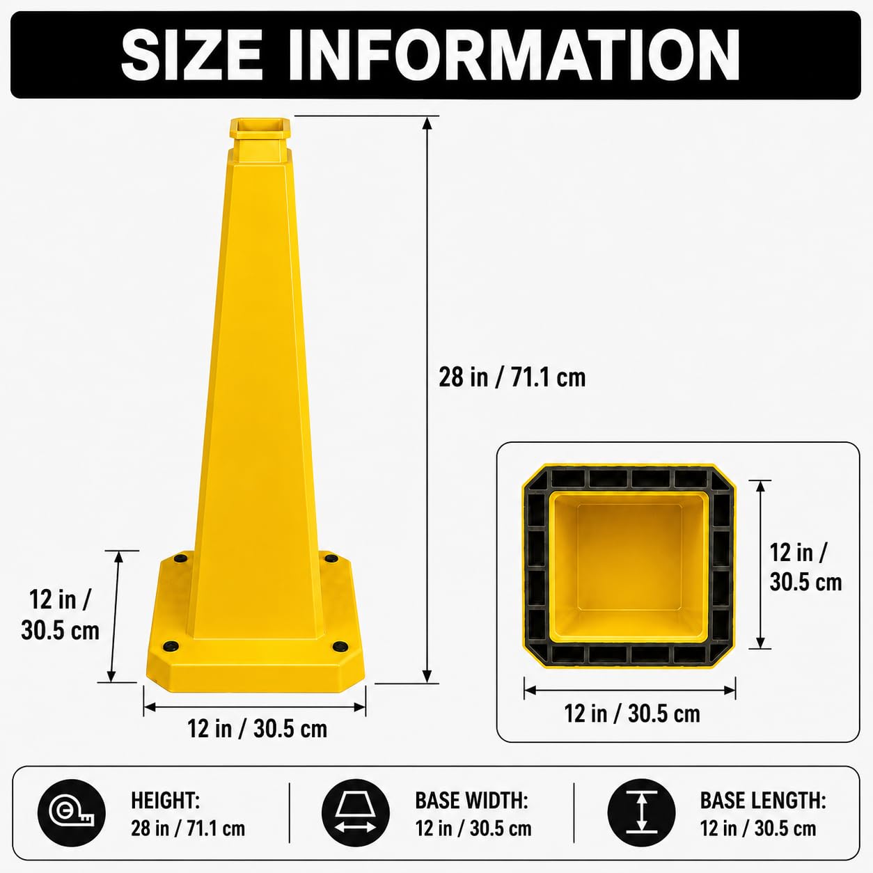 Cône de Sécurité, 71 cm, Cône de Signalisation Lourd avec Base Lestée, Haute Stabilité pour Parkings, Chantiers et Événements, sans Impression (3, Jaune)
