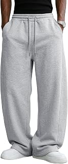 Men's Baggy Sweatpants Cotton Fleece Wide Leg Drawstring Jogging Pants with Pockets