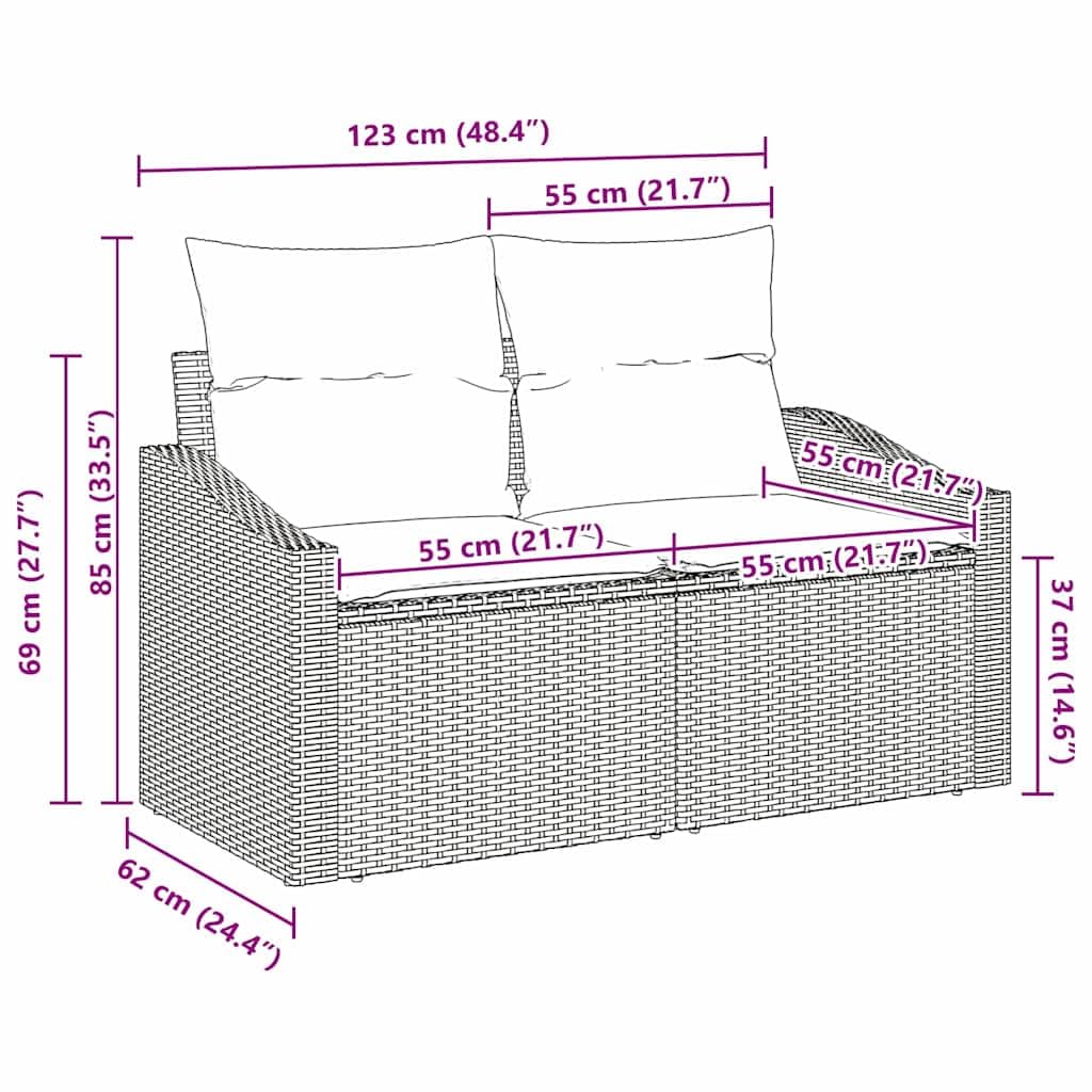 Hothingwell Modułowa sofa ogrodowa Poly Rattan 123x62x69cm | Elastyczna konfiguracja, prosty montaż, trwały na zewnątrz, łatwa konserwacja