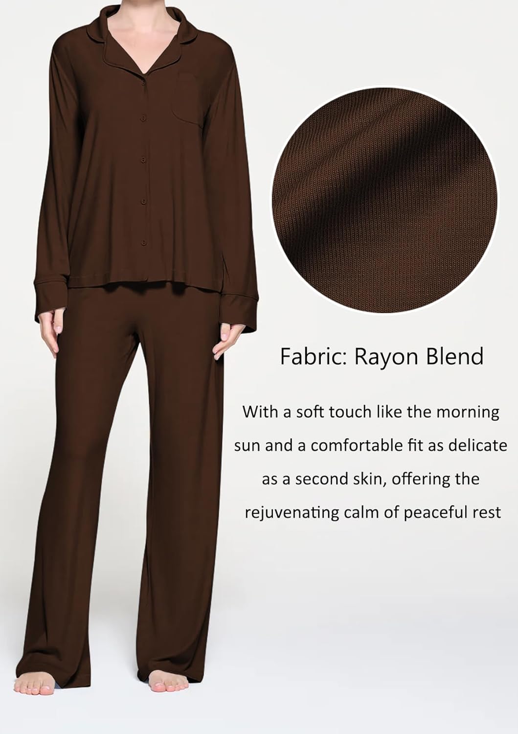 Womens Pajama Sets 2 Piece Button Down Long Sleeve Soft Knitted Sleepwear Pjs Lounge Sets Nightwear - Image 4