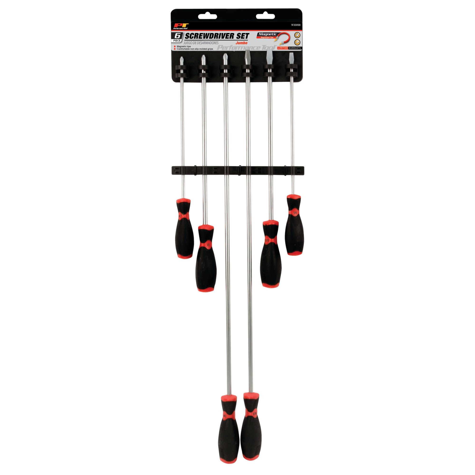 Performance Tool Rendimiento Herramienta 6 Piezas Tienda Prensa Kit de Accesorios 3 | Incluye tamaños Phillips y cabeza plana. Cómodos agarres antideslizantes. Varillas de cromo vanadio de hasta 61 cm de largo